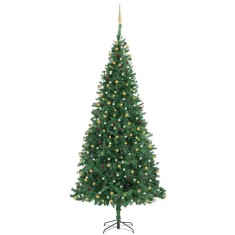 Brad Crăciun pre-iluminat, set globuri/LEd-uri, verde, 300 cm foto