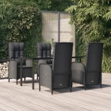 VidaXL Set mobilier de grădină cu perne, 5 piese, negru, poliratan