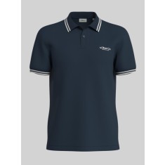 s.Oliver Tricou polo barbati cu logo si detalii contraste, Bleumarin inchis, S