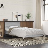 vidaXL Cadru de pat, gri sonoma, 90x200 cm, lemn prelucrat și metal