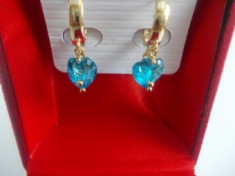Cercei Luxury Aquamarine Heart Crystal foto