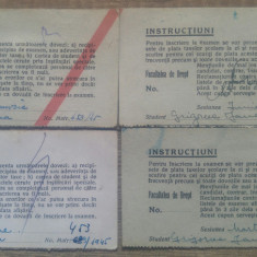 Lot 4 cupoane instructiuni inscriere la examen la Facultatea de Drept// 1945
