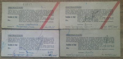 Lot 4 cupoane instructiuni inscriere la examen la Facultatea de Drept// 1945 foto