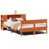 Cumpara ieftin Pat cu biblioteca fara saltea maro 135x190 cm lemn masiv de pin