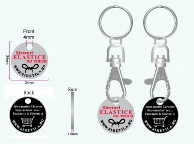 Breloc metalic cu jeton EURO token pentru carucior supermarket / Pandantiv Sireturi foto