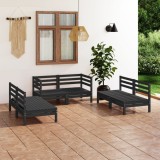 vidaXL Set mobilier de grădină, 6 piese, negru, lemn masiv de pin 3082556