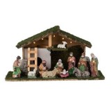 Iesle decorativă de Crăciun cu 11 figurine și 5 becuri LED, 47x17x25 cm, Multicolor, CMCLASS