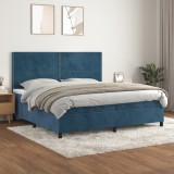 Cumpara ieftin Pat box spring cu saltea, albastru &icirc;nchis, 200x200 cm, catifea