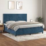 VidaXL Pat box spring cu saltea, albastru &icirc;nchis, 200x200 cm, catifea