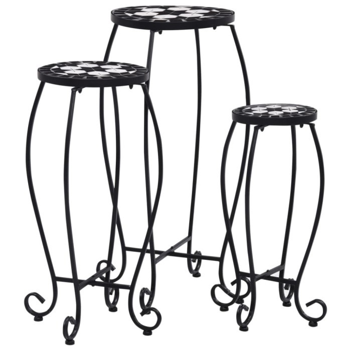 Gossi mese mozaic, 3 buc., negru si alb, ceramica