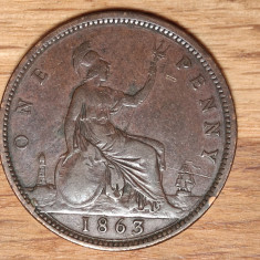 Marea Britanie - moneda de colectie - 1 penny 1863 - Victoria - bronz superba !