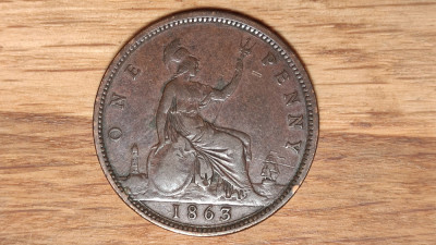 Marea Britanie - moneda de colectie - 1 penny 1863 - Victoria - bronz superba ! foto