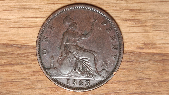 Marea Britanie - moneda de colectie - 1 penny 1863 - Victoria - bronz superba !