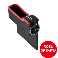 Cutie organizatoare scaun auto cusatura Rosie din piele, depozitare obiecte, Dreapta foto