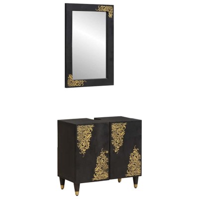 vidaXL Set dulap baie Pe perete cu ușă 2 pcs Negru Lemn de mango solid 3310159 foto