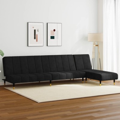 vidaXL Set canapea 2 piese, negru, catifea 3216298 foto