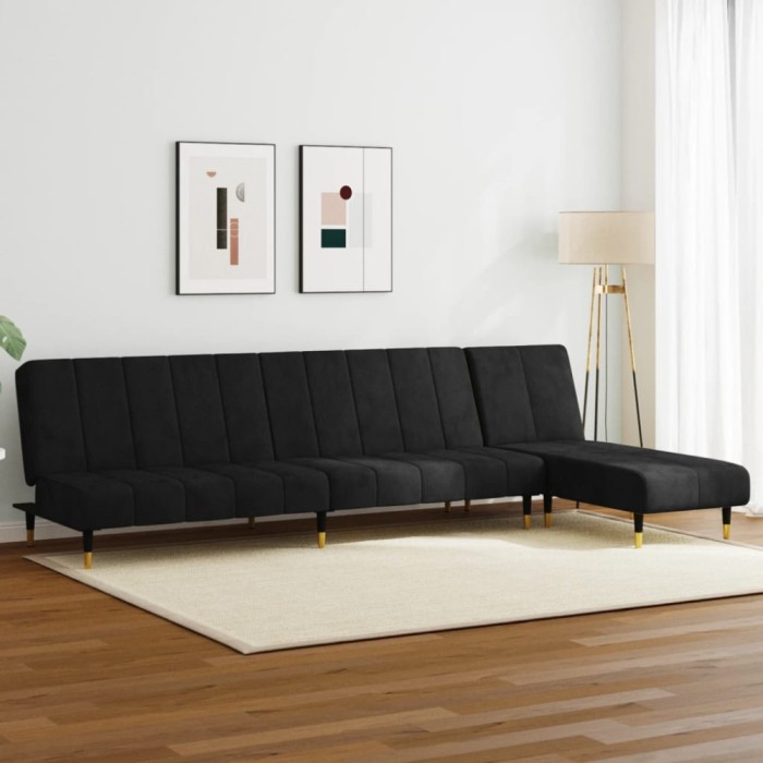 vidaXL Set canapea 2 piese, negru, catifea 3216298