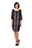 Rochie Dama Neagra S Viscoza Broderie Florala Maneca Scurta Decolteu V Croiala Evazata Midi Eleganta Primavara Vara