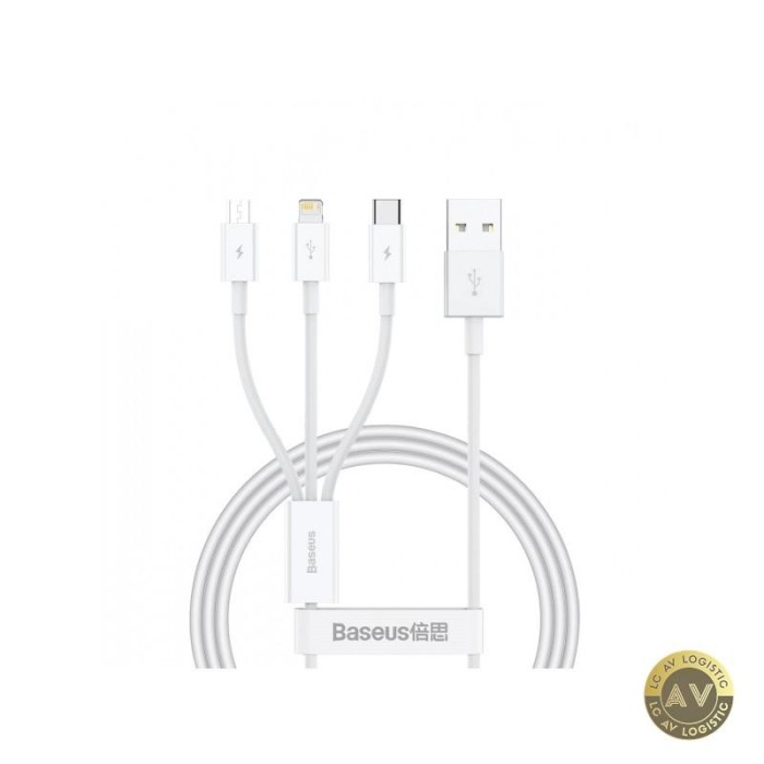 Cablu Incarcare USB-A - Lightning / microUSB / USB-C Baseus Superior 3in1 Series 20W 0.5m Alb
