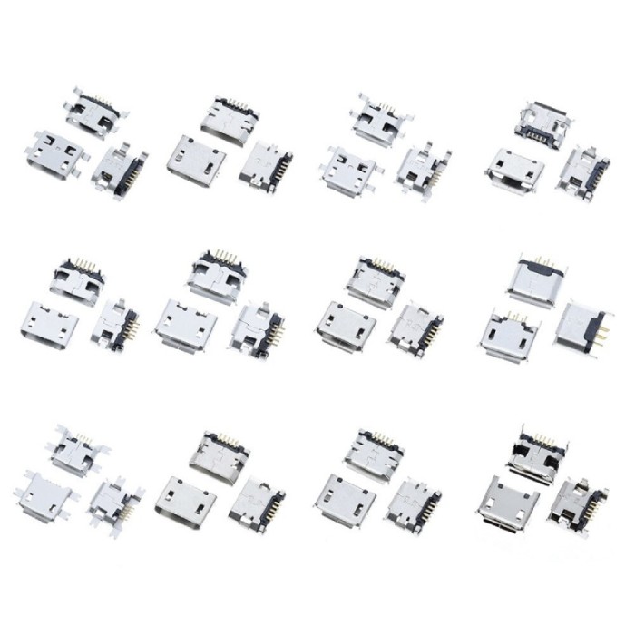 Set 60 Conectori Mama MicroUSB, 5 pini, 12 modele