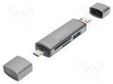 Cititor card memorie DIGITUS USB A, USB C, USB 3.1, argintiu PnP