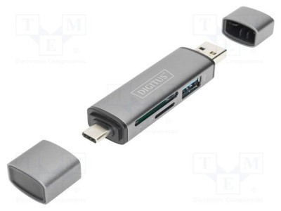 Cititor card memorie DIGITUS USB A, USB C, USB 3.1, argintiu PnP foto