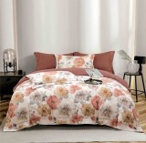 Cumpara ieftin Lenjerie de lux pentru pat dublu,bumbac finet,6 piese,cearceaf cu elastic,alba maro cu floricele-A993, Jojo Home
