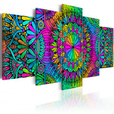 Tablou canvas 5 piese - Mandala: Pene de paun - 100x50 cm foto
