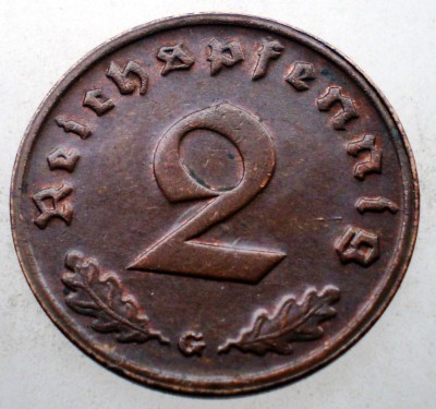 2.662 GERMANIA WWII 2 REICHSPFENNIG 1939 G EROARE foto
