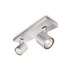 Spot Dublu Philips Runner, 2xGU10, 2x20W, IP20, 10.9x30.5x9cm, Metal, Argintiu foto