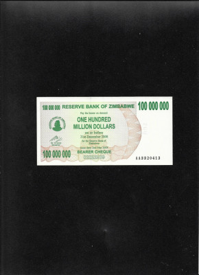 Zimbabwe 100000000 100 000 000 dollars 2008 seria3320413 unc foto