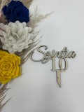 Topper din lemn,personalizat cu textul Szintia 10,pentru tort sau aranjamente florale