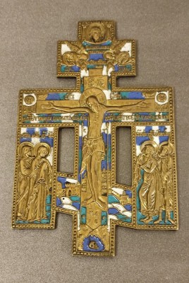Crucifix &amp;rdquo;Iisus rastignit&amp;rdquo;, email policrom si bronz| secol. 19 foto