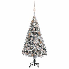 Brad Crăciun pre-iluminat cu set globuri/LED-uri, verde, 120 cm foto