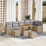 vidaXL Set de canapele pentru grădină cu pernă 9 pcs Bej Rattan poli 3362417
