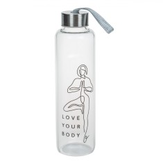 Sticlă Apă Sport, Model Yoga, Capacitate 0,5L, Transparentă, M&acirc;ner Material Textil