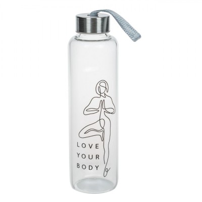 Sticlă Apă Sport, Model Yoga, Capacitate 0,5L, Transparentă, M&amp;acirc;ner Material Textil foto