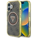 Husa iPhone 16 originala Guess IML Metal Glitter 4G Circle Triangle MagSafe, maro, GUHMP16SHG4PRTGW