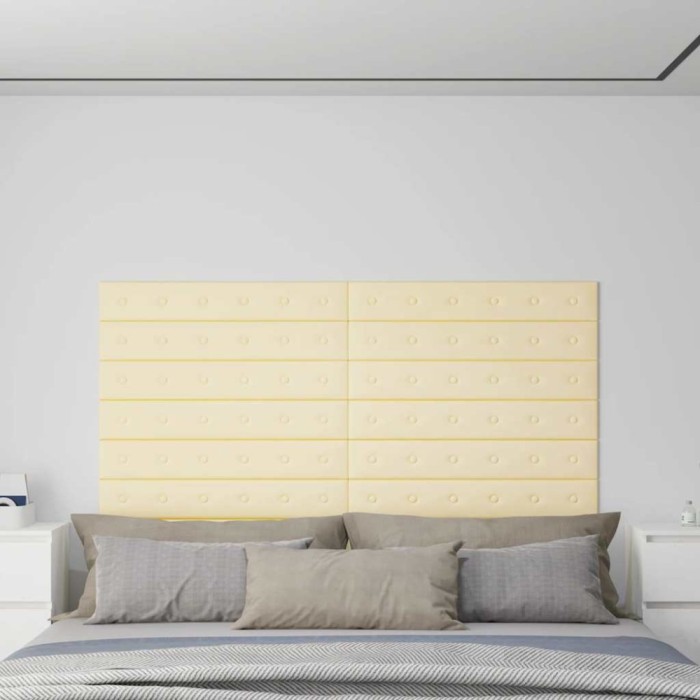 vidaXL Panouri de perete 12 buc. crem 90x15 cm piele ecologică 1,62 m&sup2;