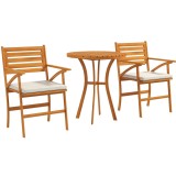 Outsunny Set Grădină din Lemn de Pin din 3 Piese, Set Exterior cu Masă Rotundă și 2 Scaune cu Perne, &Oslash;68x78 cm, Maro | Aosom Romania