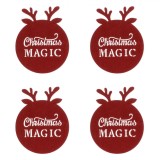 Set Suporturi Pahare, Christmas Magic, Model Ren, Bordo, 12 cm, 4 Bucăți, Oem