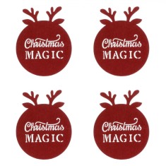 Set Suporturi Pahare, Christmas Magic, Model Ren, Bordo, 12 cm, 4 Bucăți