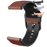 Curea hibrid silicon-piele, compatibila Huawei Watch Fit 1, cu adaptor dedicat, Carob Brown