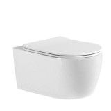 Set Vas WC Suspendat, Model LX-1106, Fara Rama, Rimless, Iesire Orizontala P-Trap, Dimensiuni 490 x 360 x 250 mm, Alb, Ceramica, Capac cu Inchidere Le