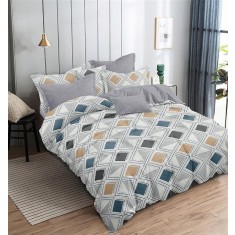 Lenjerie de pat pentru o persoana cu husa de perna dreptunghiulara, Atawn, bumbac mercerizat, multicolor