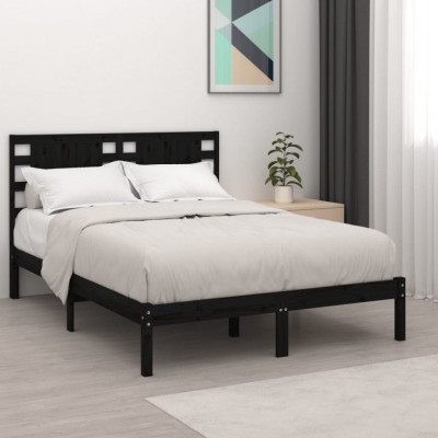 vidaXL Cadru de pat, negru, 140x200 cm, lemn masiv de pin foto