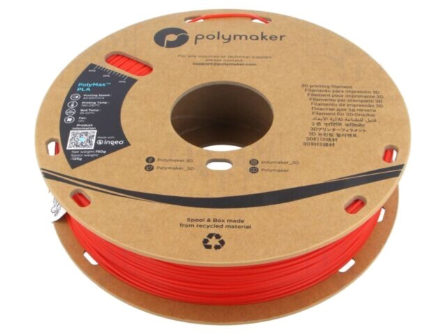 Filament PLA Tough 1,75mm roșu 750g PolyMaker PolyMax&trade;