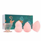 Cumpara ieftin Set 3 bureti machiaj fara latex si suport metalic, Flamingo, roz