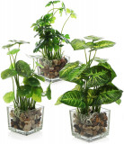 Cumpara ieftin Set 3 Plante Artificiale In Ghiveci De Sticla Pentru Decor