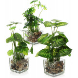 Set 3 Plante Artificiale In Ghiveci De Sticla Pentru Decor